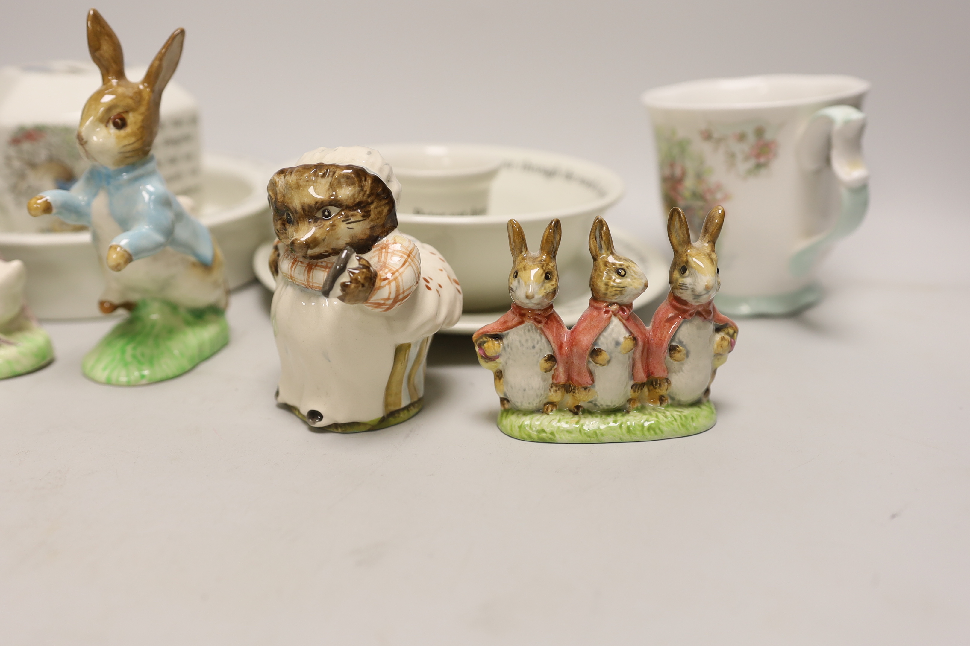 Five Beswick Beatrix Potter characters, and other related tableware